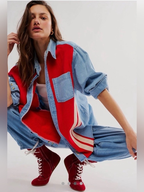Tricia Fix Tops - Free People x Tricia Fix Mixed Emotions Shirt Denim Sweatshirt Uncycled Rework